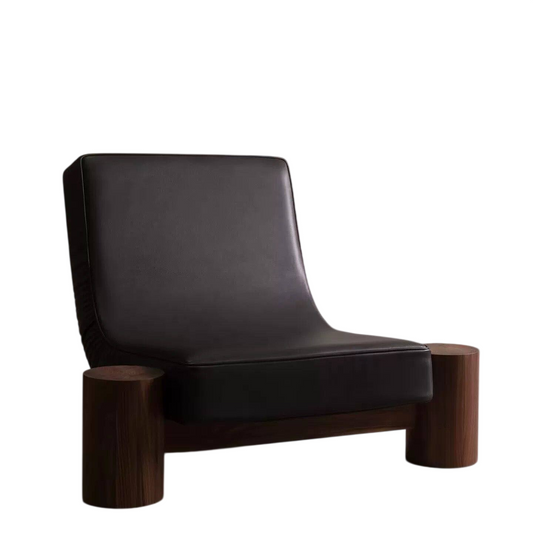 Black Leather Accent Chair, Modern Single Lounge Chair with Sculptural Wood Base, Mid-Century Reception Armchair for Living Room, Office, Bedroom and Lounge