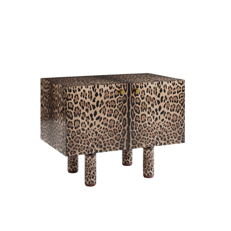 Luxury Leopard Print Accent Cabinet Modern Animal Pattern Storage Cabinet Contemporary Sideboard Organizer Decorative Bedroom Cabinet for Living Room Hallway