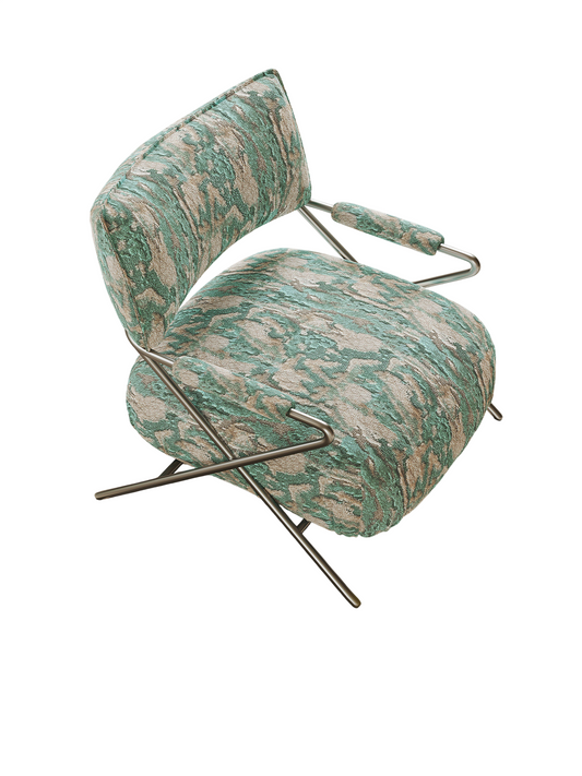 Aqua Cut Velvet Accent Chair, Modern Upholstered Lounge Chair with Metal X-Frame Arms, Single Sofa Chair for Living Room, Bedroom, Reading Corner, Lounge, Hotel, and Reception Seating