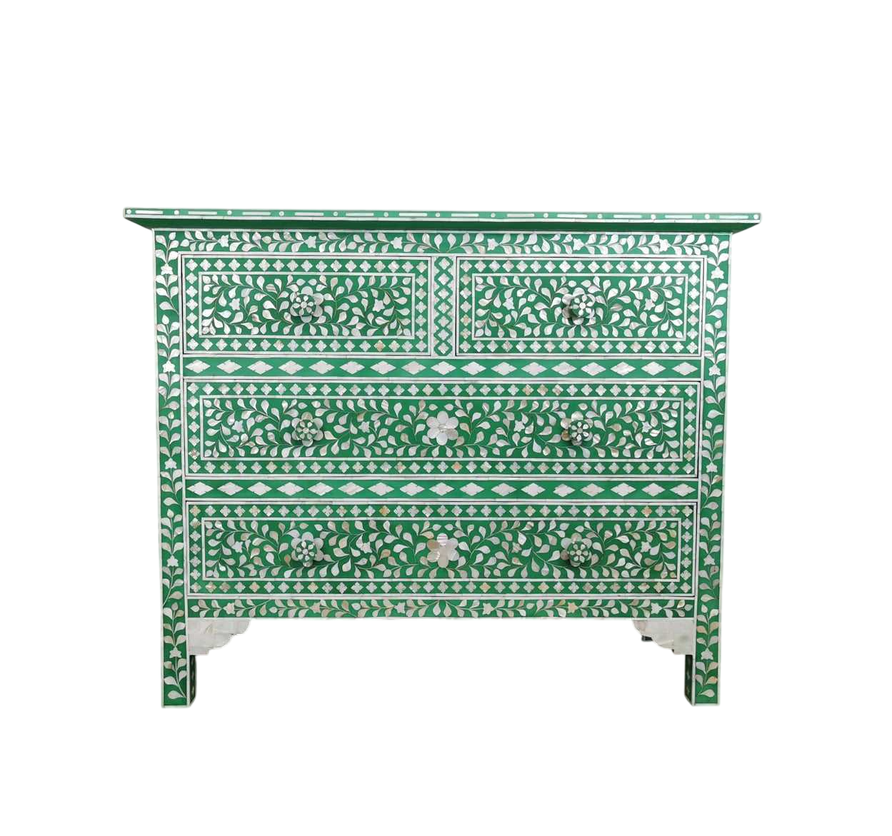 Luxury Black White Bone Inlay Dresser Handmade Wooden Storage Cabinet Moroccan Style Chest of Drawers Artisan Bedroom Accent Furniture for Living Room