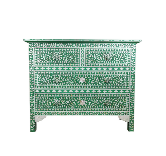 Luxury Black White Bone Inlay Dresser Handmade Wooden Storage Cabinet Moroccan Style Chest of Drawers Artisan Bedroom Accent Furniture for Living Room