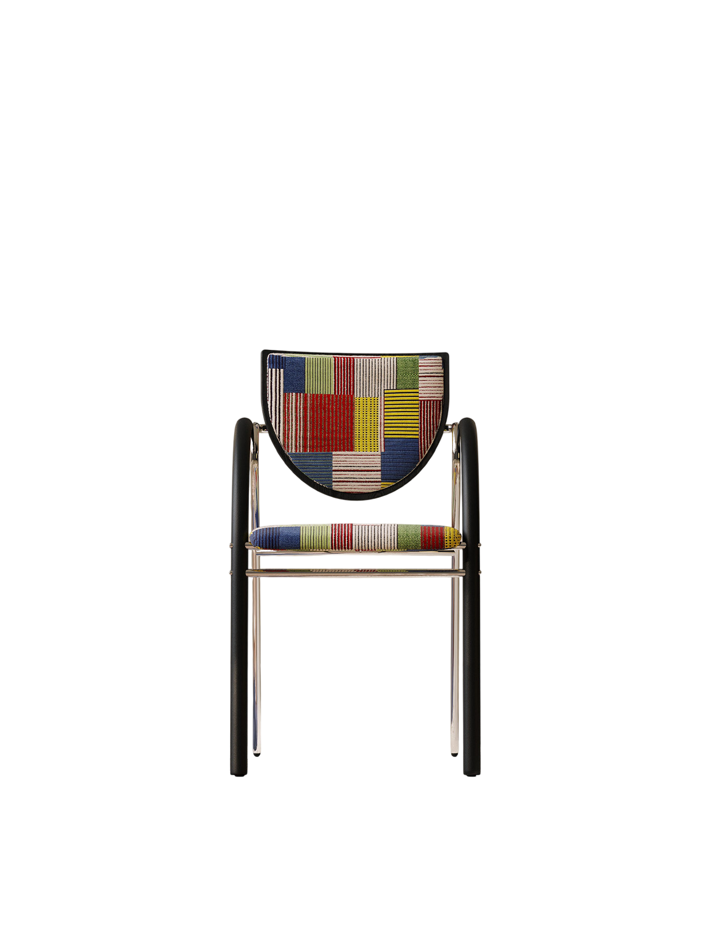 Multicolor Striped Upholstered Dining Chair with Arms, Modern Fabric Accent Chair with Curved Metal Frame, Padded Side Chair for Dining Room, Kitchen, Bedroom, Vanity, Cafe Seating