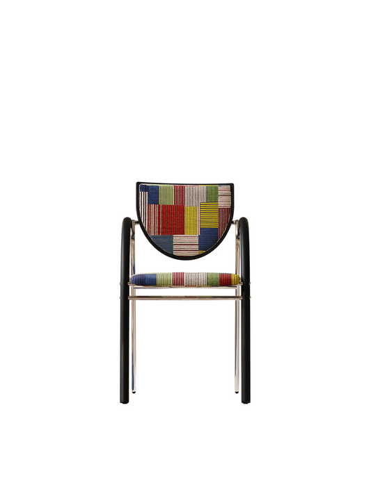Multicolor Striped Upholstered Dining Chair with Arms, Modern Fabric Accent Chair with Curved Metal Frame, Padded Side Chair for Dining Room, Kitchen, Bedroom, Vanity, Cafe Seating