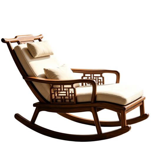 51-Inch Solid Ash Wood Chaise Rocking Chair with Cushions
