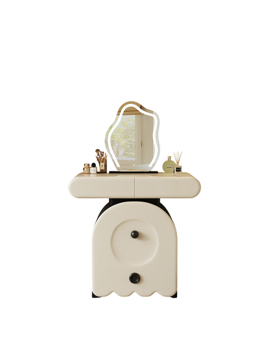 Cream White Vanity Table and Stool Set with Drawers, 31.5 In Wide