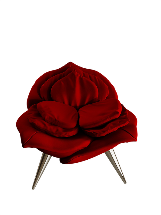 Red Flower Petal Accent Chair, Velvet Upholstered Sculptural Lounge Chair with High-Density Foam, Modern Floral Single Sofa Chair for Living Room, Bedroom, Vanity Corner, Reading Nook