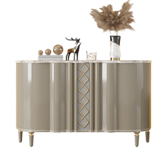 Gray Sideboard Cabinet with Faux Marble Top and Gold Accent Doors