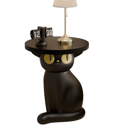 Black Cat Accent Side Table with Coin Bank, Cute Animal End Table, Decorative Sculpture Coffee Table, Small Round Sofa Side Table for Living Room, Bedroom, Nursery &amp; Apartment