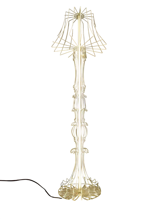 Modern Acrylic Floor Lamp for Living Room, Gold Decorative Standing Lamp with Sculptural Geometric Shade, Tall Accent Floor Light for Bedroom, Sofa Corner, Hotel Lobby, Office and Luxury Home Décor