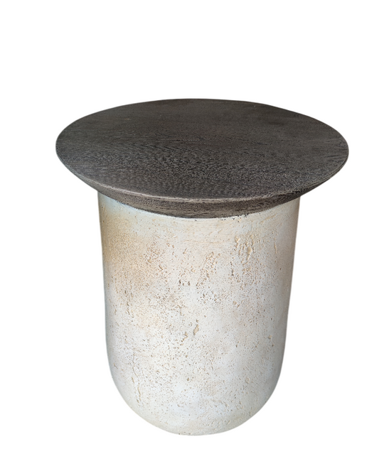 Cream Mushroom Side Table with Gray Round Top