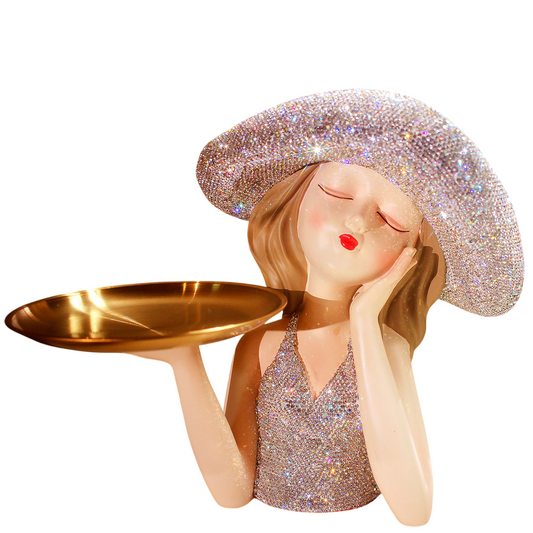 White Resin Lady Figurine with Gold Jewelry Tray