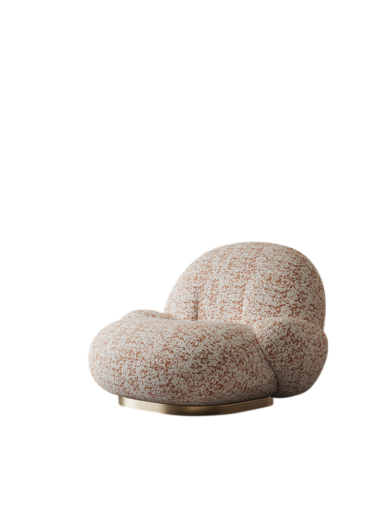 Cream and Terracotta Swivel Accent Chair, Round Upholstered Lounge Chair for Living Room