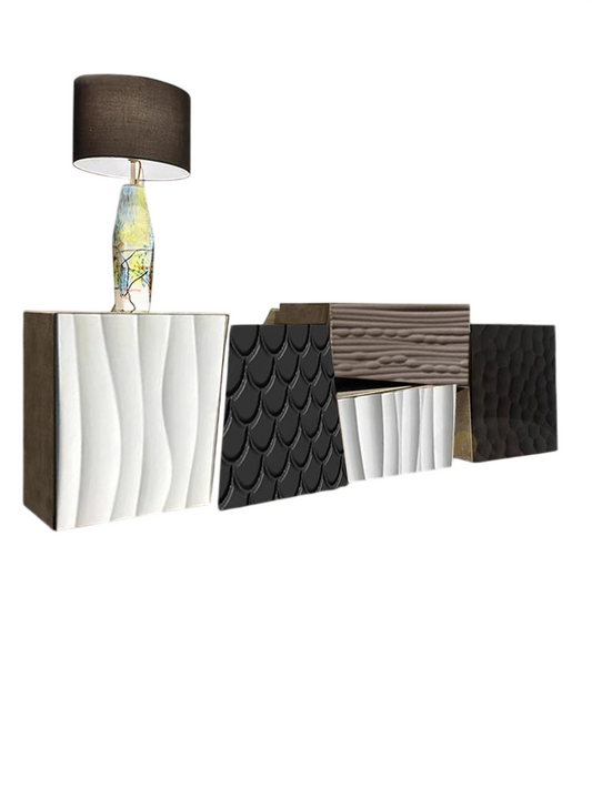 Multicolor Textured Sideboard, Asymmetrical Storage Cabinet, 63 Inch