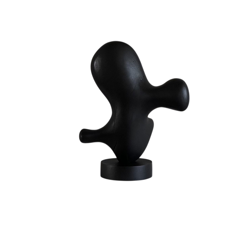 Abstract Solid Wood Sculpture, Black Organic Tabletop Decor, 15.7 Inch