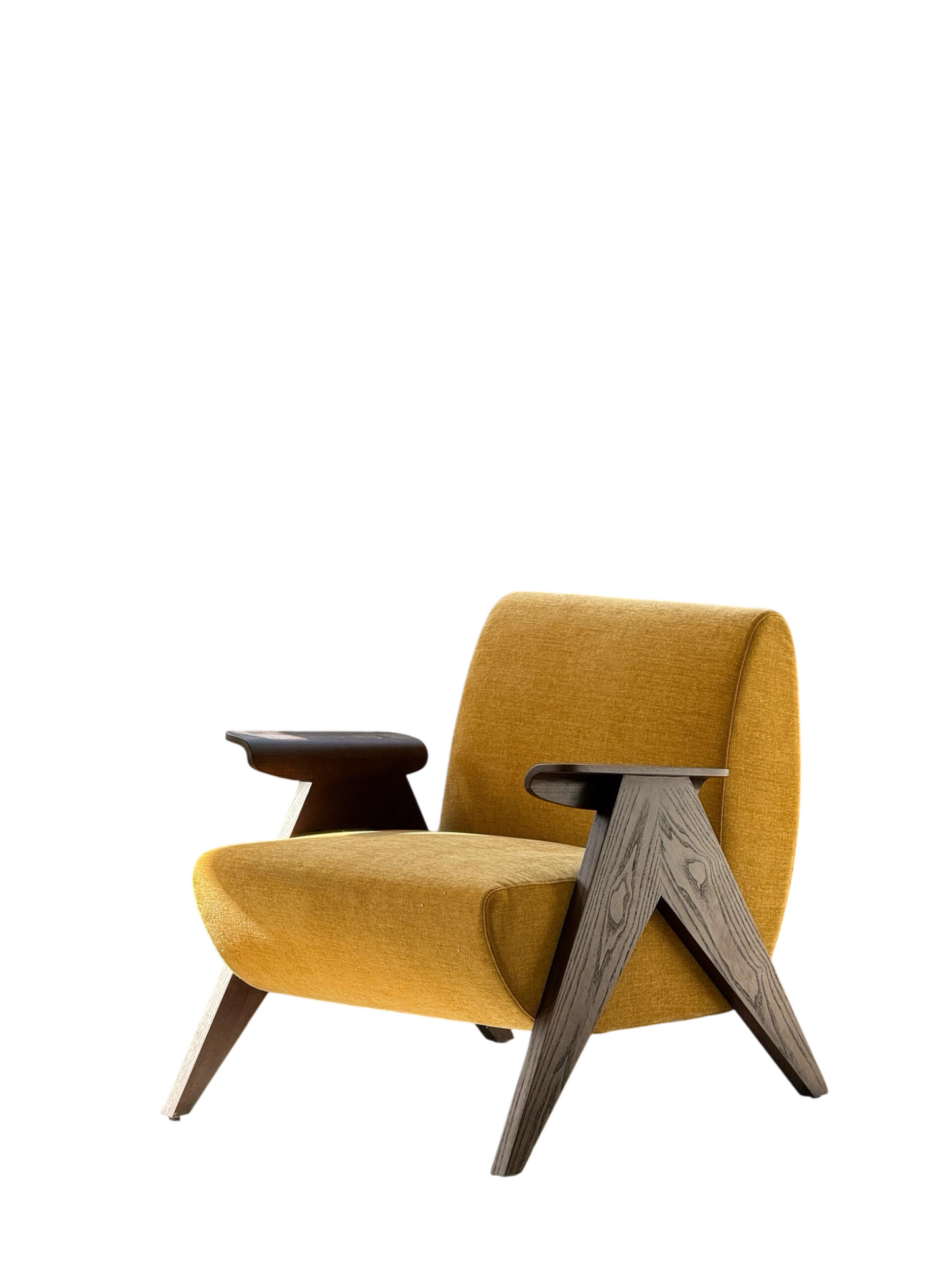 Mustard Yellow Fabric Lounge Chair, Solid Wood Accent Armchair for Living Room