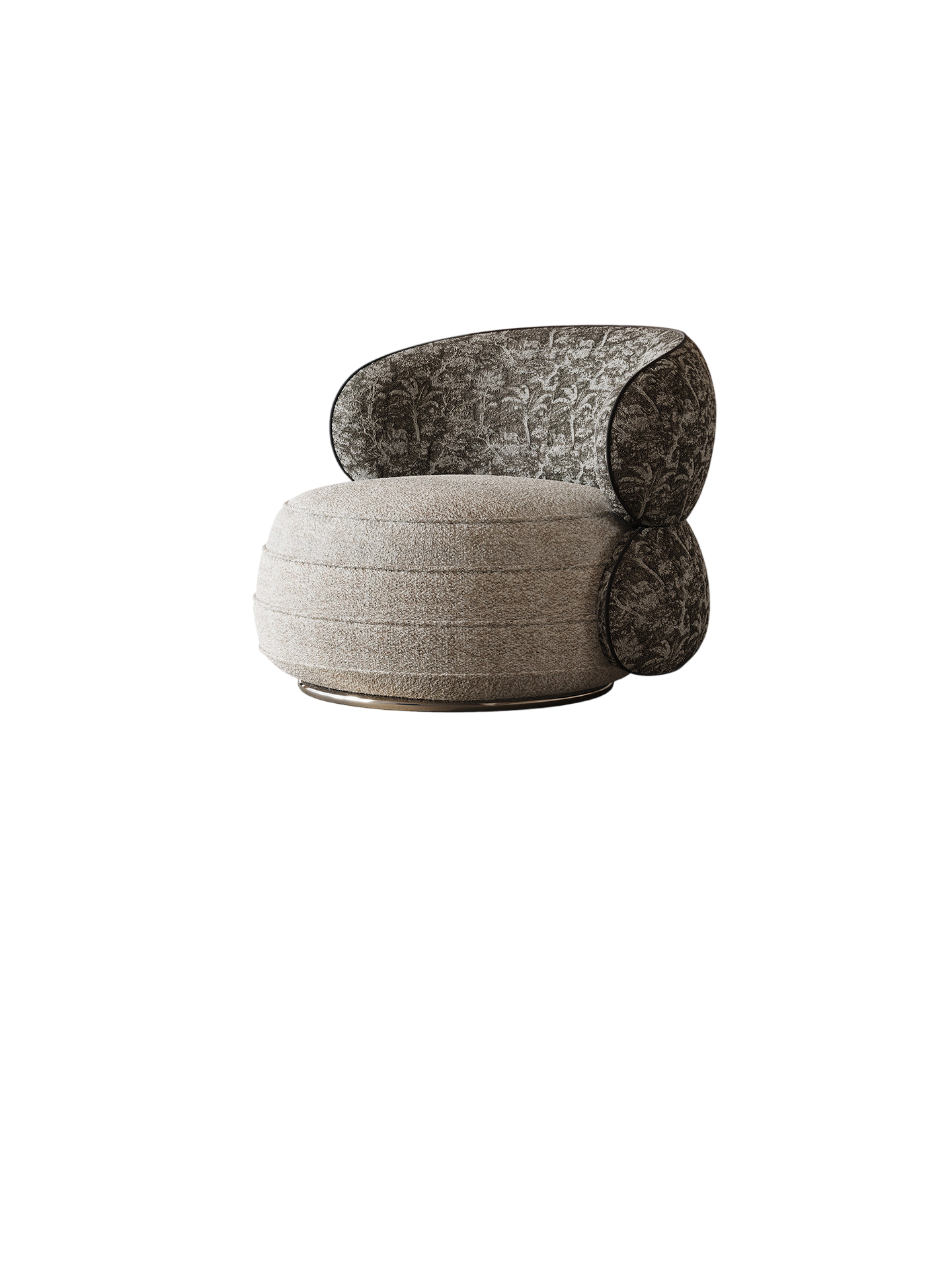Modern Swivel Accent Chair, Wool-Blend Jacquard Upholstered Barrel Lounge Chair with High-Density Foam, Curved Backrest for Living Room, Bedroom, Reading Nook and Office, Beige Brown