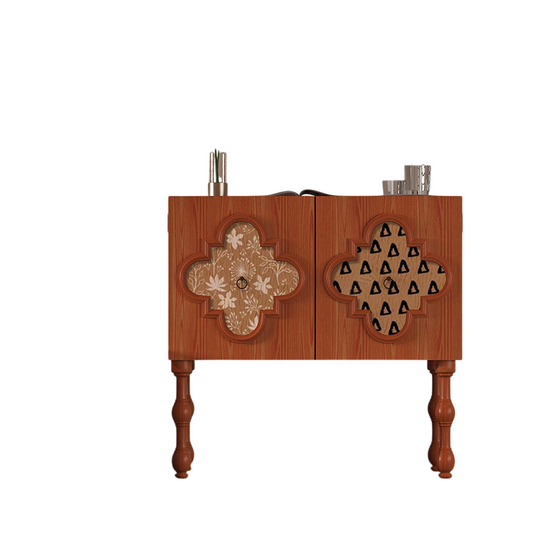 Walnut Wood Storage Cabinet with Decorative Inset Panels, 2 Door Buffet Sideboard, Vintage Accent Cabinet for Kitchen, Living Room, Dining Room and Entryway