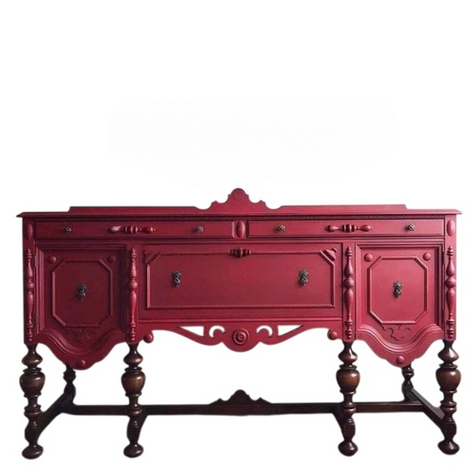 French Country Solid Wood Entryway Cabinet with Drawers and Doors, Vintage Red Console Cabinet, Traditional Buffet Sideboard Storage Cabinet for Entryway, Living Room, Hallway and Dining Room