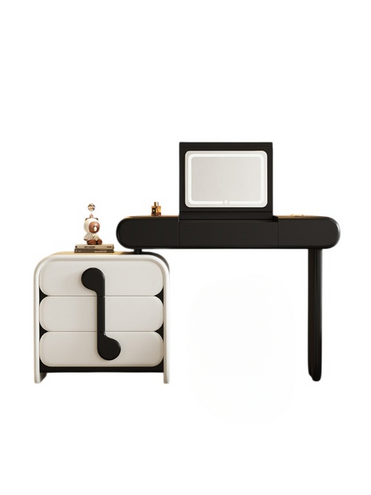 Black Vanity Desk with LED Mirror and 3-Drawer Storage Cabinet