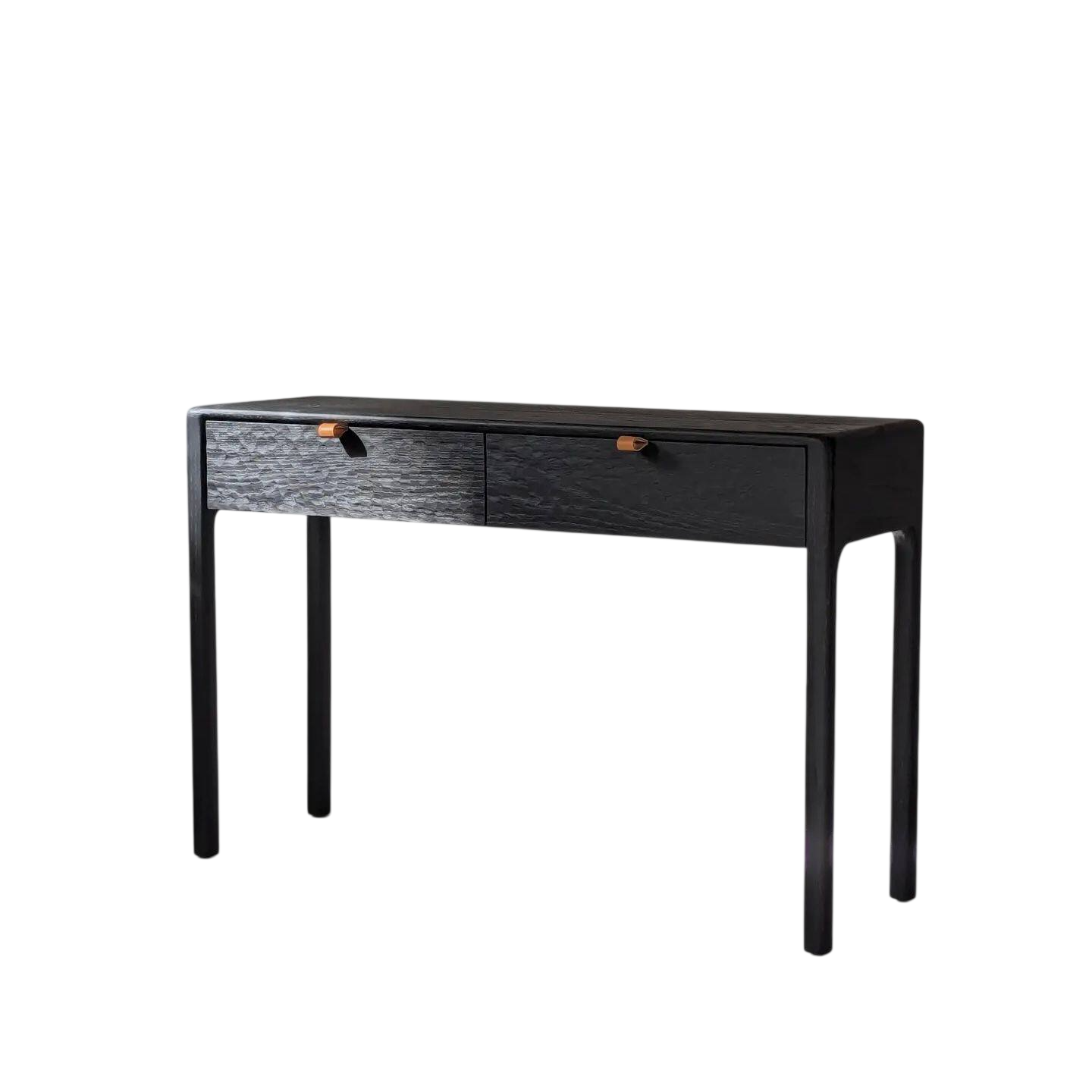 Black Solid Wood Console Table, 47 Inch Narrow Entryway Table with 2 Drawers, Textured Storage Sofa Table for Hallway, Foyer, Living Room, Behind Couch, Entry Decor