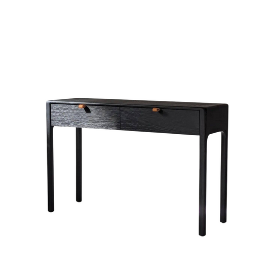 Black Solid Wood Console Table, 47 Inch Narrow Entryway Table with 2 Drawers, Textured Storage Sofa Table for Hallway, Foyer, Living Room, Behind Couch, Entry Decor