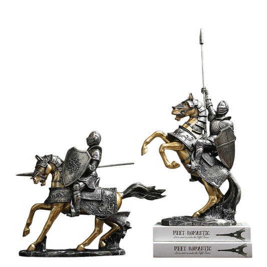Medieval Knight Horse Statues Set of 2, Decorative Warrior Sculptures