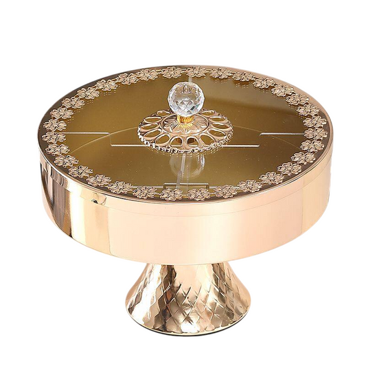 Gold Decorative Divided Candy Dish with Lid, Round Glass Snack Storage Box with Pedestal Base and Crystal-Style Knob, Luxury Countertop Organizer for Nuts, Candy, Cookies and Tea Table Decor