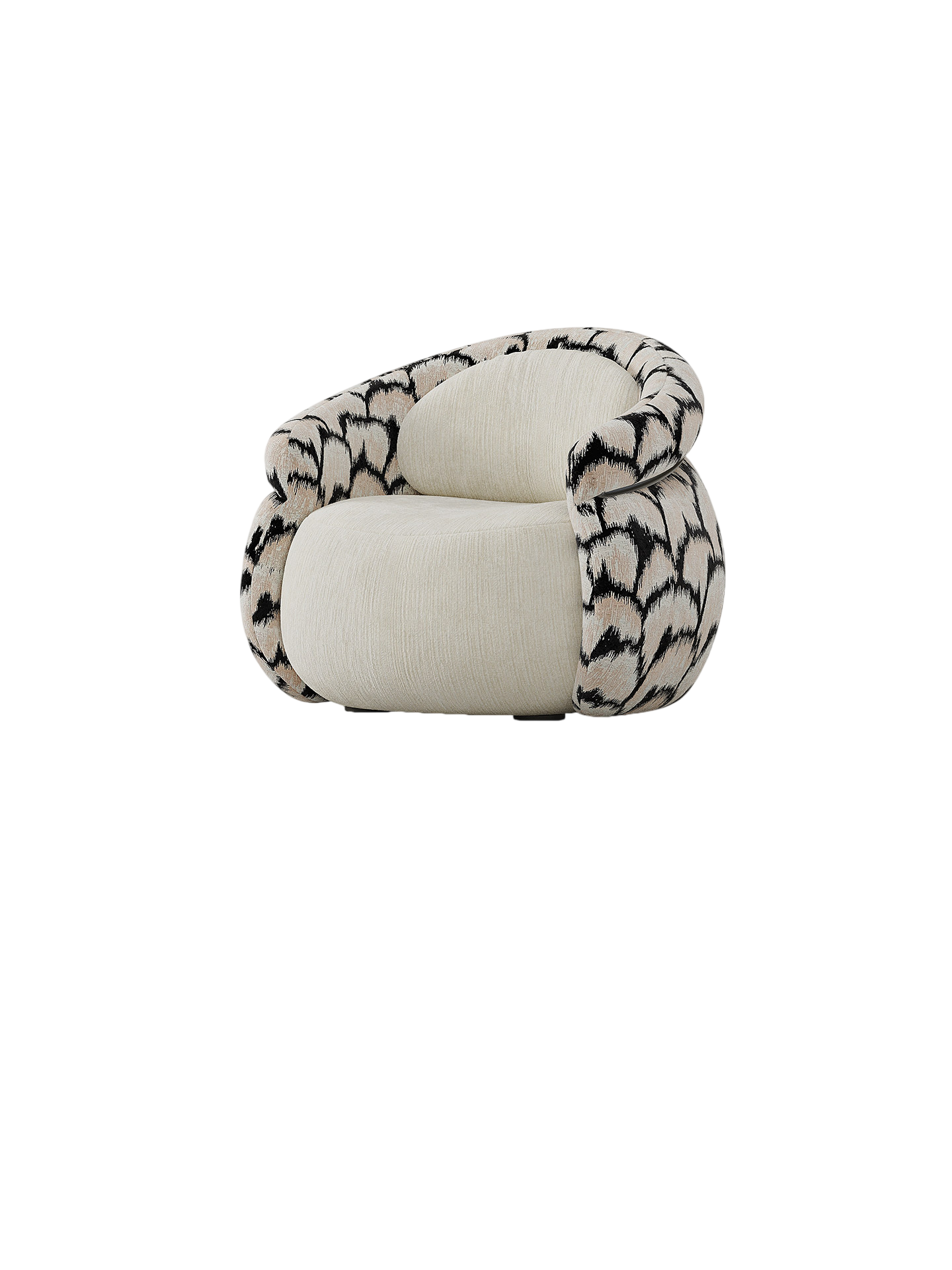 Modern Oversized Accent Chair, Upholstered Barrel Lounge Armchair with Jacquard Fabric, High-Density Foam Cushion and Wraparound Backrest for Living Room, Bedroom, Reading Nook and Office, Black and Cream