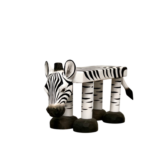 Natural Solid Wood Zebra Kids Stool, Carved Animal Seat