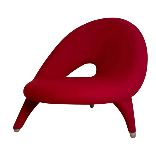 Red Sculptural Accent Chair, Modern Upholstered Lounge Chair with Three Leg Design, Fiberglass Leisure Chair for Living Room, Bedroom, Reading Corner, Office and Contemporary Home Decor