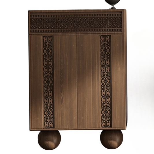 Walnut Brown Solid Wood Storage Cabinet, Carved 2-Door Chest