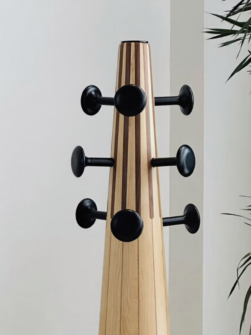 Modern Solid Wood Coat Rack, Sculptural Freestanding Coat Tree with Round Hooks, Artistic Wooden Hat Rack for Entryway, Bedroom, Hallway, Living Room, Office, and Foyer Storage