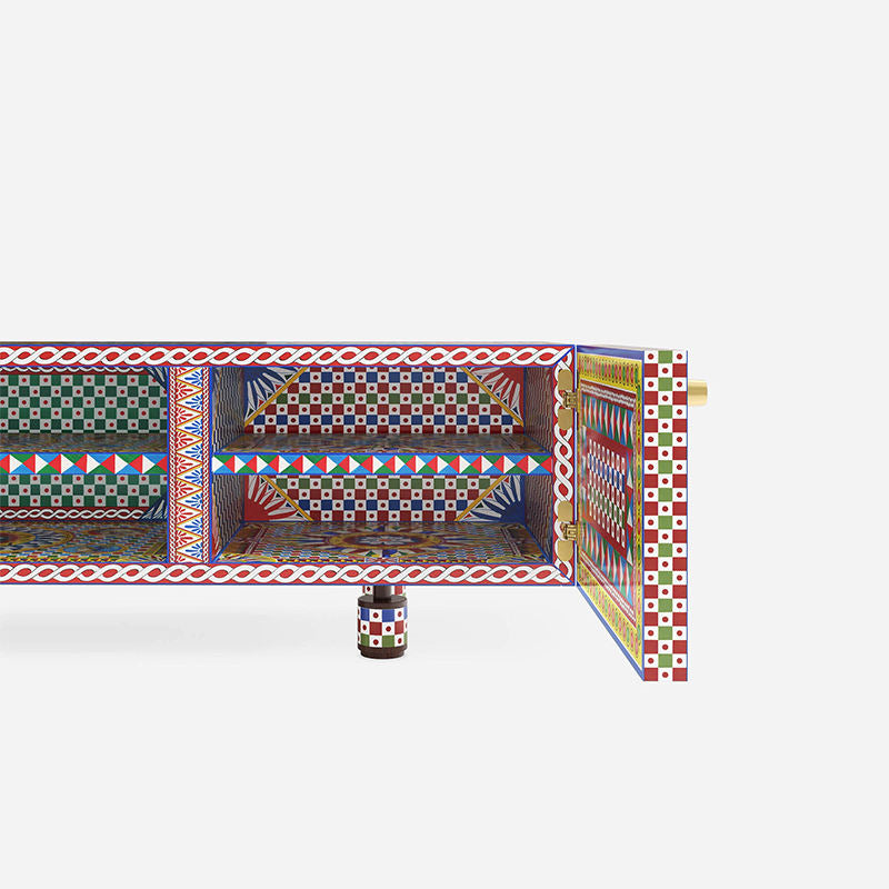 Luxury Extra Long TV Stand Entertainment Center Colorful Geometric Media Console Cabinet Modern Artistic Sideboard Storage Cabinet for Living Room Bedroom Villa