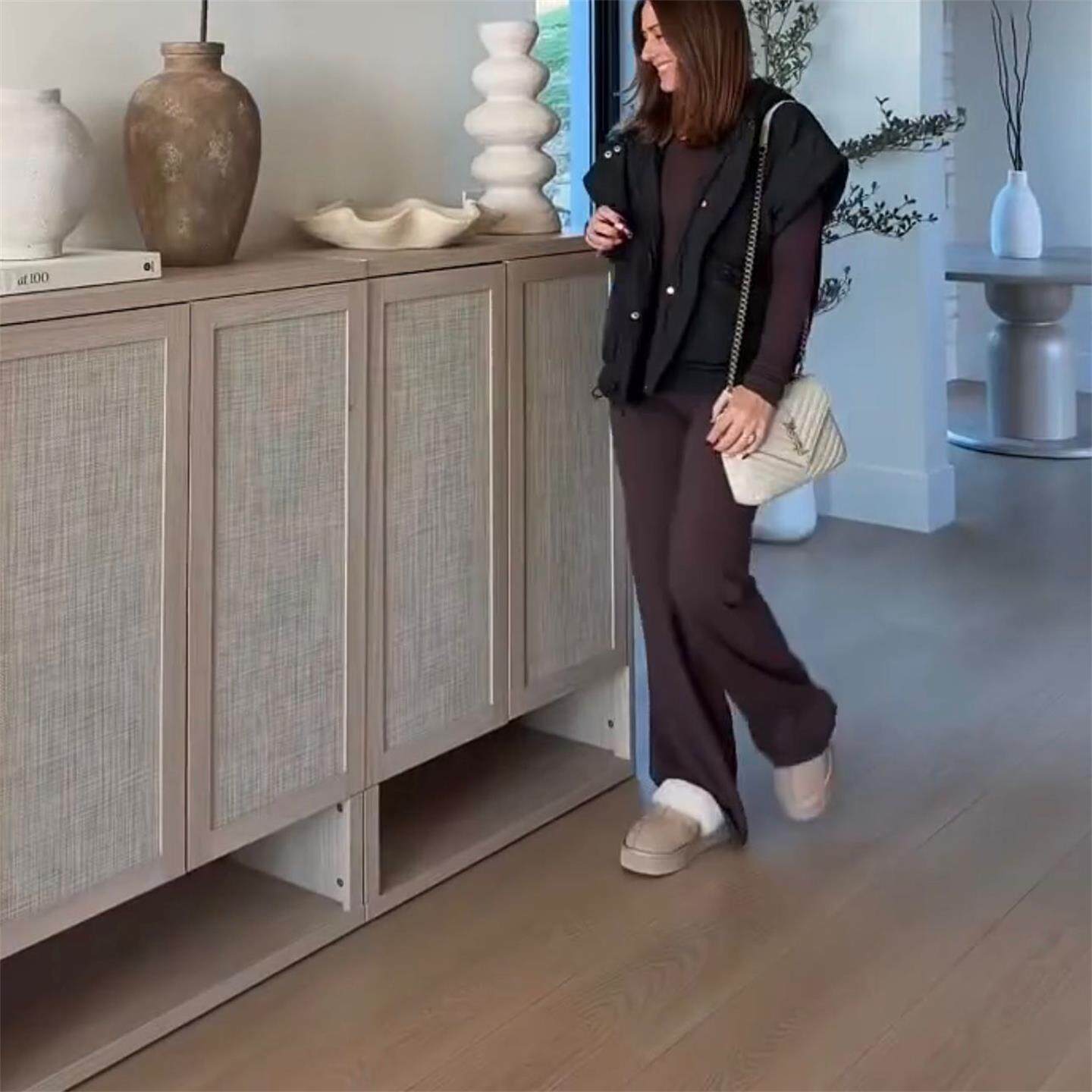 Natural Rattan Storage Cabinet, 31 Inch 2 Door Wood Sideboard with Woven Cane Panels and Open Bottom Shelf, Modern Entryway Cabinet for Living Room, Hallway, Bedroom, Dining Room