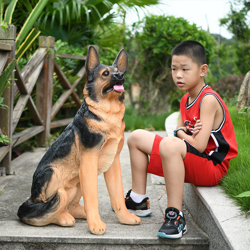 Large Realistic German Shepherd Dog Statue, Black and Tan Resin Sitting Dog Sculpture, Lifelike Animal Garden Ornament for Porch, Patio, Lawn, Entryway, Living Room and Home Décor