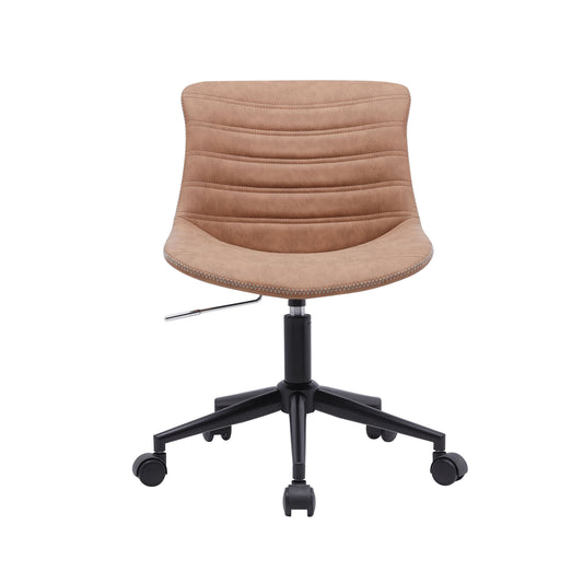 Tan PU Leather Armless Swivel Desk Chair with Wheels