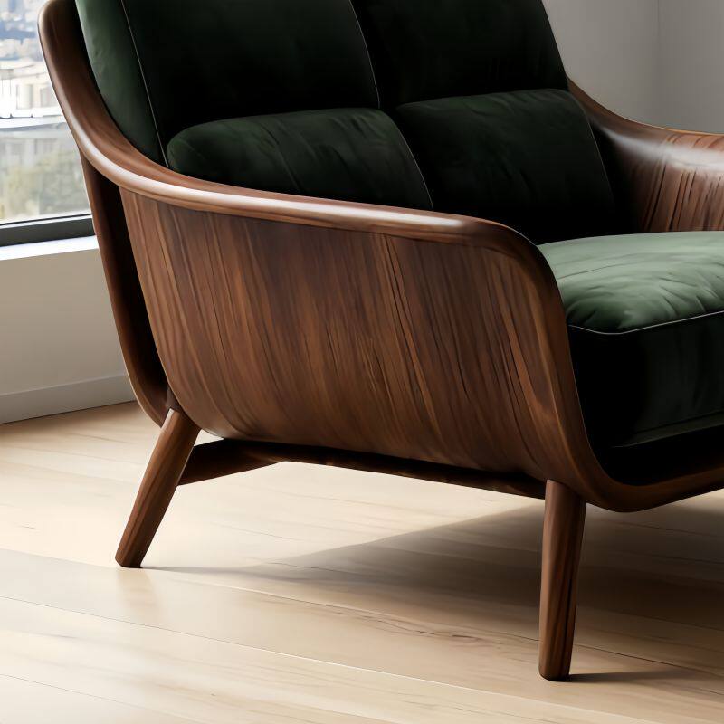 Dark Green Upholstered Accent Chair with Black Walnut Wood Frame