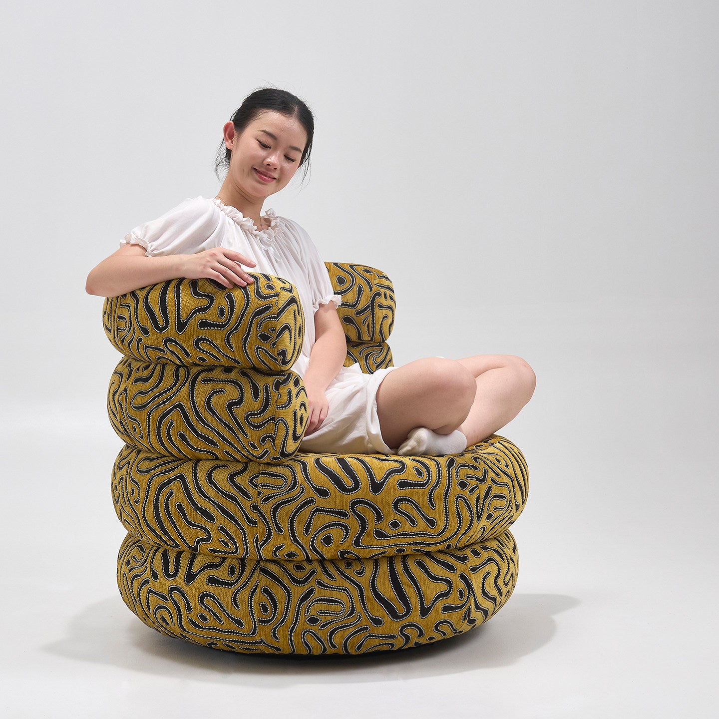 Mustard Tiger Pattern Swivel Accent Chair, Modern Jacquard Velvet Lounge Chair, Round Upholstered Single Sofa Chair for Living Room, Bedroom, Hotel and Lounge