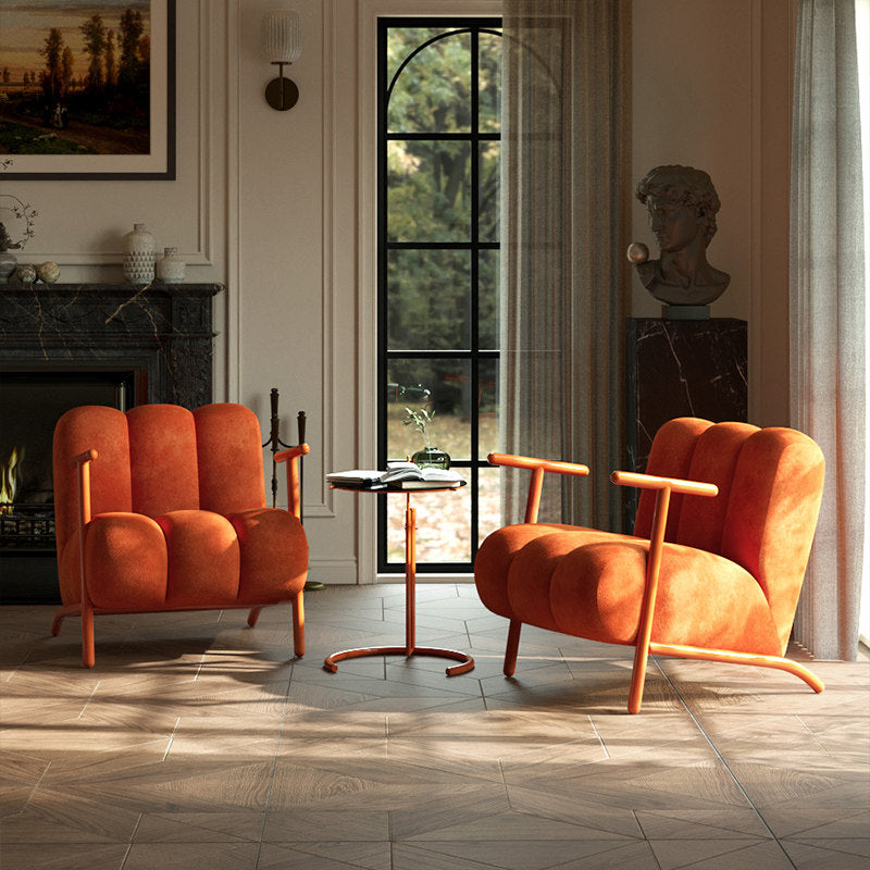 Burnt Orange Velvet Accent Chair with Sculpted Back and Metal Frame