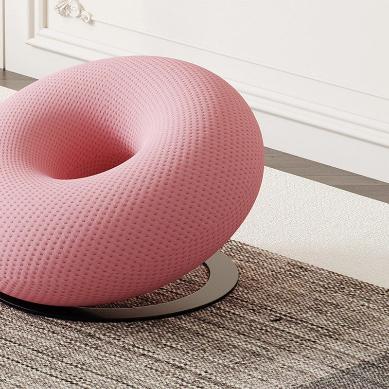 Pink Round Accent Chair, Donut Shaped Lounge Chair, 3D Knit Upholstered Single Sofa Chair for Living Room, Bedroom, Balcony, Reading Nook and Modern Lounge Spaces
