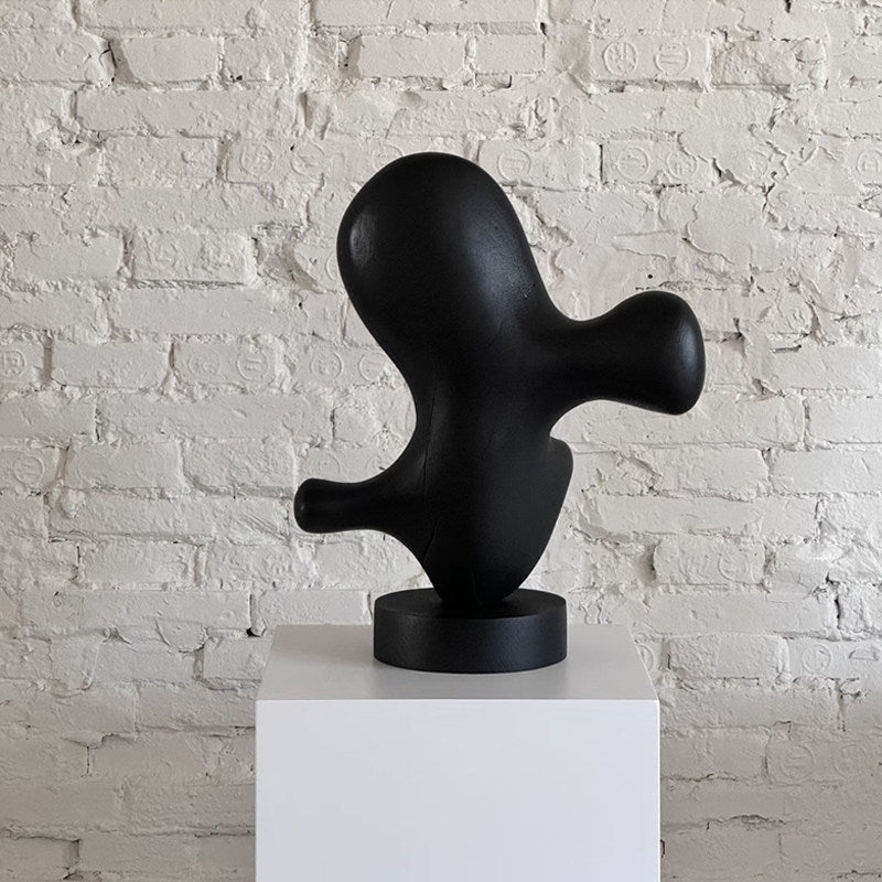 Abstract Solid Wood Sculpture, Black Organic Tabletop Decor, 15.7 Inch