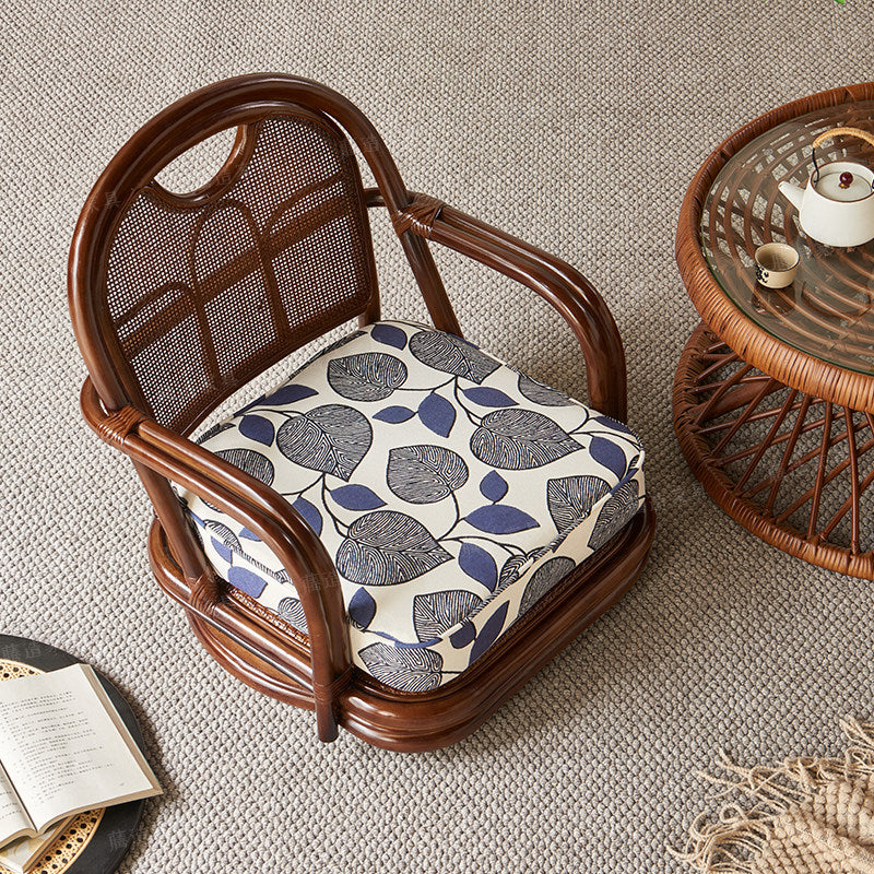 Japanese Style Rattan Floor Chair with Cushion, Low Lounge Armchair, Handwoven Wicker Tatami Tea Chair for Living Room, Meditation, Reading Nook and Tea Room