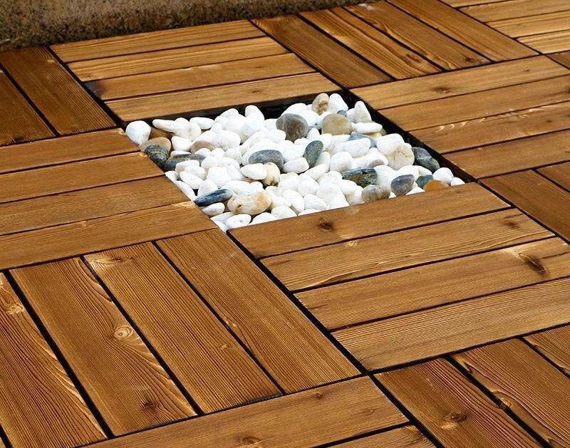 Interlocking Outdoor Wood Deck Tiles Waterproof Patio Flooring Solid Wood Balcony Decking Tiles Non Slip Garden Terrace Poolside DIY Floor Panels 12 x 12 Inch