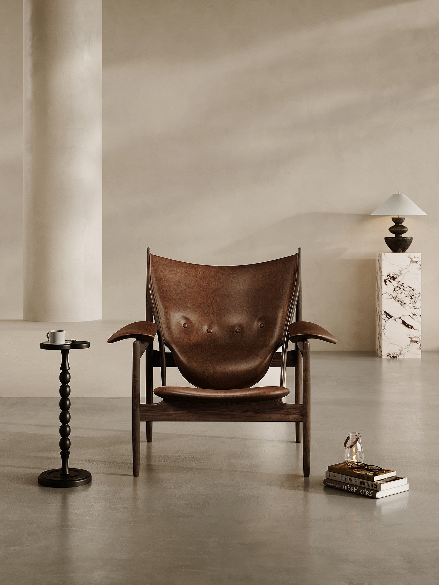Vintage Brown Leather Ash Wood Lounge Chair for Living Room