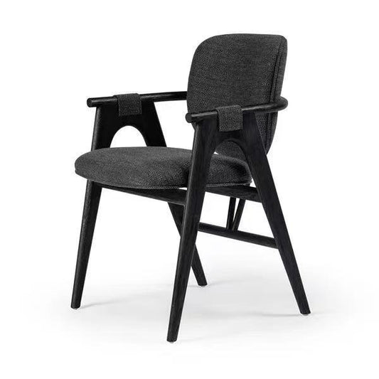 Black Solid Wood Dining Chair with Arms, Upholstered Linen Fabric Seat and Back, Modern Minimalist Accent Chair for Dining Room, Kitchen, Study, Cafe, Hotel, and Restaurant Seating