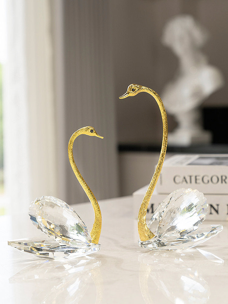 Gold Crystal Swan Figurines Set of 2, Decorative Tabletop Sculptures