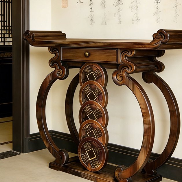 47-Inch Solid Ash Wood Entryway Console Table with Drawer, Traditional Scroll Pedestal Accent Table, Walnut Finish Narrow Hallway Sofa Table for Entryway, Foyer, Living Room &amp; Hallway