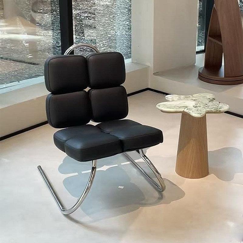 Black Upholstered Lounge Chair, Chrome Tubular Frame, Geometric Cushions