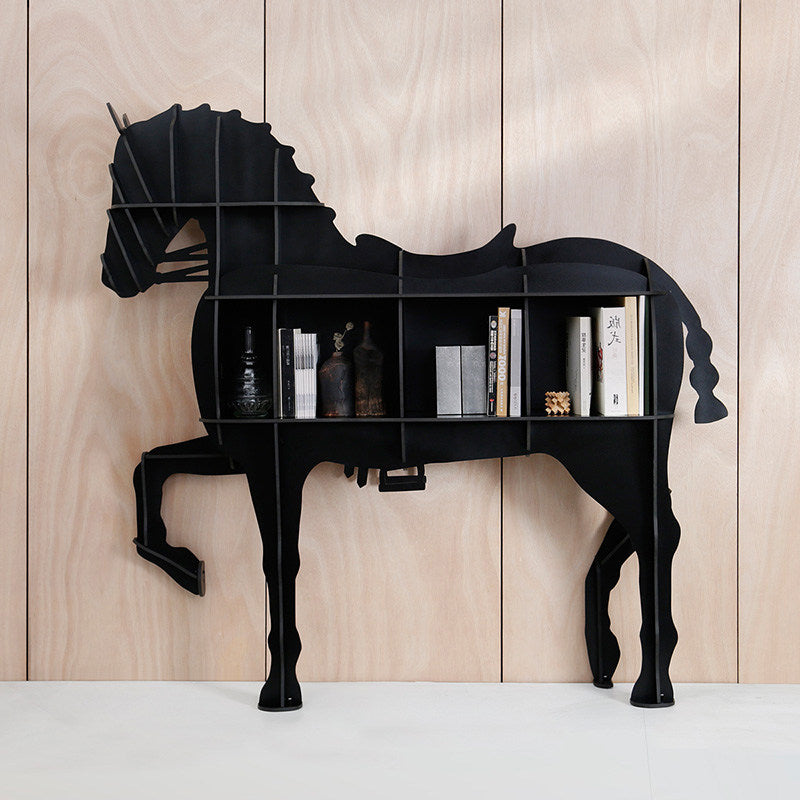 Black Horse-Shaped Bookcase, Storage Display Shelf and Room Divider