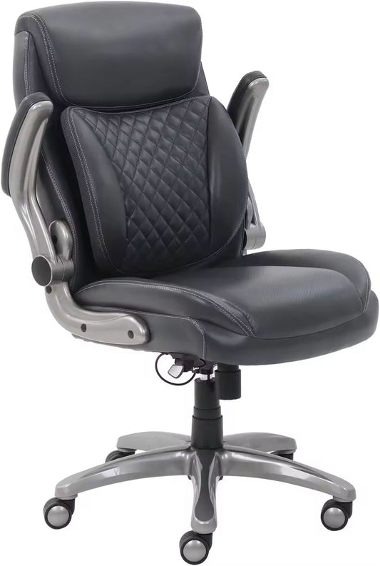 Gray Bonded Leather Executive Office Chair with Flip-Up Arms